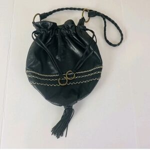 X Lg Black Leather Bucket Bag